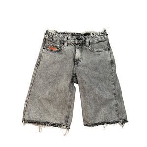 Empyre Womens Gray Acid Wash Denim Bermuda Shorts Frayed Hem Raw Edge‎ *FLAWED*